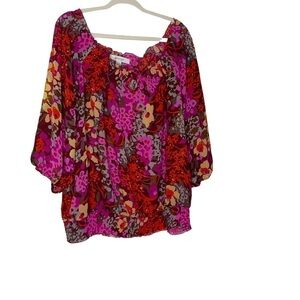 AVENUE floral blouse. Plus size and off the shoulder. Elastic hem. Size 14/16
